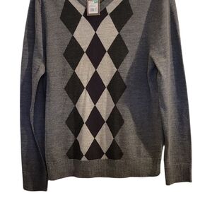 Merona Wool Gray Argyle Sweater Size M NWT